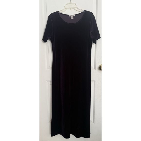 Notations Dresses & Skirts - VTG Velour Maxi Dress Velvet Short Sleeve 90s Y2K Goth Dark Purple Small Holiday